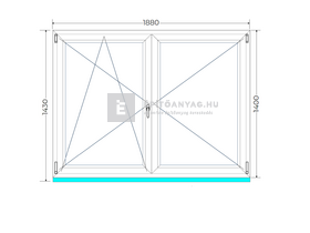 Königablak Veka 76 MD 2r üv NY-BNY 190x145 cm bal fehér kétszárnyú váltószárnyas ablak Königablak Veka 76 MD 2r üv NY-BNY 190x145 cm bal fehér kétszárnyú váltószárnyas ablak