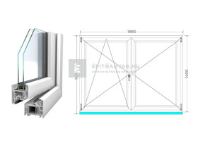 Königablak Veka 76 MD 2r üv NY-BNY 190x145 cm bal fehér kétszárnyú váltószárnyas ablak