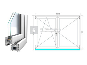 Königablak Veka 76 MD 2r üv NY-BNY 190x145 cm bal fehér kétszárnyú váltószárnyas ablak Königablak Veka 76 MD 2r üv NY-BNY 190x145 cm bal fehér kétszárnyú váltószárnyas ablak