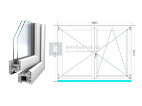 Königablak Veka 76 MD 2r üv NY-BNY 190x145 cm jobb fehér kétszárnyú váltószárnyas ablak Königablak Veka 76 MD 2r üv NY-BNY 190x145 cm jobb fehér kétszárnyú váltószárnyas ablak