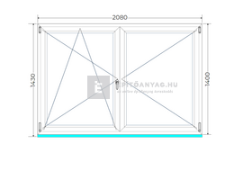 Königablak Veka 76 MD 2r üv NY-BNY 210x145 cm bal fehér kétszárnyú váltószárnyas ablak