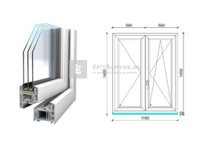 Königablak Veka 76 MD 3r üv NY-BNY 120x150 cm jobb fehér kétszárnyú váltószárnyas ablak