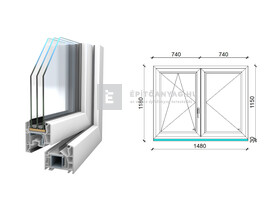 Königablak Veka 76 MD 3r üv NY-BNY 150x120 cm bal fehér kétszárnyú váltószárnyas ablak