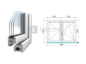 Königablak Veka 76 MD 3r üv NY-BNY 150x120 cm jobb fehér kétszárnyú váltószárnyas ablak