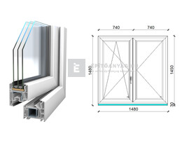 Königablak Veka 76 MD 3r üv NY-BNY 150x150 cm bal fehér kétszárnyú váltószárnyas ablak Königablak Veka 76 MD 3r üv NY-BNY 150x150 cm bal fehér kétszárnyú váltószárnyas ablak