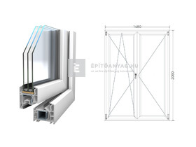 Königablak Veka 76 MD 3r üv NY-BNY 150x210 cm bal fehér kétszárnyú váltószárnyas erkélyajtó