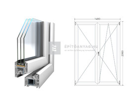 Königablak Veka 76 MD 3r üv NY-BNY 150x210 cm jobb fehér kétszárnyú váltószárnyas erkélyajtó