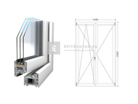 Königablak Veka 76 MD 3r üv NY-BNY 150x240 cm bal fehér kétszárnyú váltószárnyas erkélyajtó Königablak Veka 76 MD 3r üv NY-BNY 150x240 cm bal fehér kétszárnyú váltószárnyas erkélyajtó