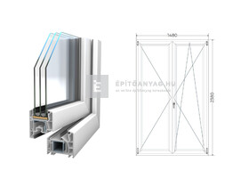 Königablak Veka 76 MD 3r üv NY-BNY 150x240 cm jobb fehér kétszárnyú váltószárnyas erkélyajtó Königablak Veka 76 MD 3r üv NY-BNY 150x240 cm jobb fehér kétszárnyú váltószárnyas erkélyajtó