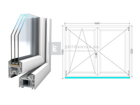 Königablak Veka 76 MD 3r üv NY-BNY 160x130 cm bal fehér kétszárnyú váltószárnyas ablak Königablak Veka 76 MD 3r üv NY-BNY 160x130 cm bal fehér kétszárnyú váltószárnyas ablak