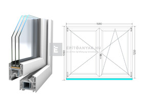 Königablak Veka 76 MD 3r üv NY-BNY 160x130 cm jobb fehér kétszárnyú váltószárnyas ablak