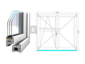 Königablak Veka 76 MD 3r üv NY-BNY 160x150 cm bal fehér kétszárnyú váltószárnyas ablak