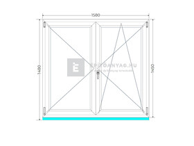 Königablak Veka 76 MD 3r üv NY-BNY 160x150 cm jobb fehér kétszárnyú váltószárnyas ablak Königablak Veka 76 MD 3r üv NY-BNY 160x150 cm jobb fehér kétszárnyú váltószárnyas ablak