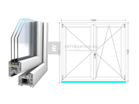 Königablak Veka 76 MD 3r üv NY-BNY 160x150 cm jobb fehér kétszárnyú váltószárnyas ablak