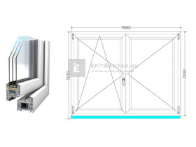 Königablak Veka 76 MD 3r üv NY-BNY 170x135 cm bal fehér kétszárnyú váltószárnyas ablak