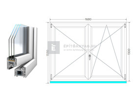Königablak Veka 76 MD 3r üv NY-BNY 170x135 cm jobb fehér kétszárnyú váltószárnyas ablak Königablak Veka 76 MD 3r üv NY-BNY 170x135 cm jobb fehér kétszárnyú váltószárnyas ablak