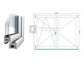 Königablak Veka 76 MD 3r üv NY-BNY 180x145 cm bal fehér kétszárnyú váltószárnyas ablak Königablak Veka 76 MD 3r üv NY-BNY 180x145 cm bal fehér kétszárnyú váltószárnyas ablak
