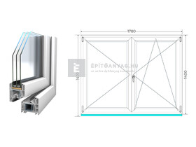 Königablak Veka 76 MD 3r üv NY-BNY 180x145 cm jobb fehér kétszárnyú váltószárnyas ablak