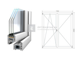 Königablak Veka 76 MD 3r üv NY-BNY 180x210 cm bal fehér kétszárnyú váltószárnyas erkélyajtó