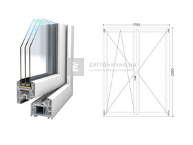 Königablak Veka 76 MD 3r üv NY-BNY 180x240 cm bal fehér kétszárnyú váltószárnyas erkélyajtó