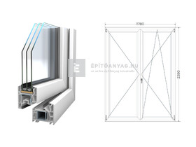 Königablak Veka 76 MD 3r üv NY-BNY 180x240 cm jobb fehér kétszárnyú váltószárnyas erkélyajtó