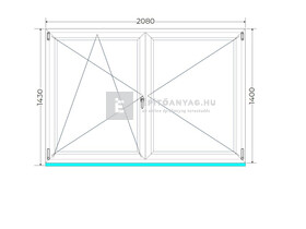 Königablak Veka 76 MD 3r üv NY-BNY 210x145 cm bal fehér kétszárnyú váltószárnyas ablak