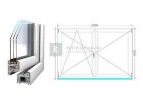 Königablak Veka 76 MD 3r üv NY-BNY 210x145 cm bal fehér kétszárnyú váltószárnyas ablak