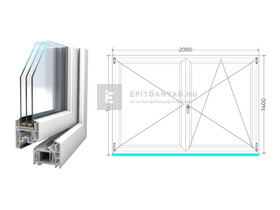 Königablak Veka 76 MD 3r üv NY-BNY 210x145 cm jobb fehér kétszárnyú váltószárnyas ablak