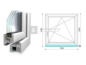 Königablak Veka 82 MD 3r üv BNY 120x120 cm jobb fehér ablak