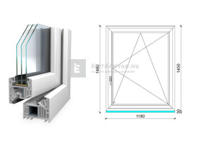 Königablak Veka 82 MD 3r üv BNY 120x150 cm jobb fehér ablak