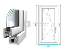 Königablak Veka 82 MD 3r üv BNY 60x120 cm bal fehér ablak Königablak Veka 82 MD 3r üv BNY 60x120 cm bal fehér ablak