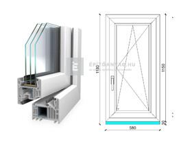 Königablak Veka 82 MD 3r üv BNY 60x120 cm jobb fehér ablak