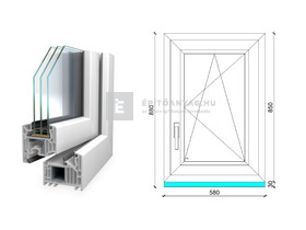 Königablak Veka 82 MD 3r üv BNY 60x90 cm jobb fehér ablak Königablak Veka 82 MD 3r üv BNY 60x90 cm jobb fehér ablak