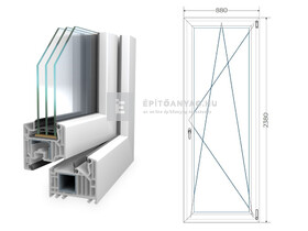 Königablak Veka 82 MD 3r üv BNY 90x240 cm jobb fehér erkélyajtó