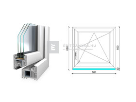 Königablak Veka 82 MD 3r üv BNY 90x90 cm jobb fehér ablak Königablak Veka 82 MD 3r üv BNY 90x90 cm jobb fehér ablak