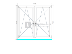 Königablak Veka 82 MD 3r üv BNY-BNY 150x150 cm fehér kétszárnyú tokosztott ablak