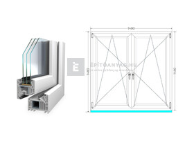 Königablak Veka 82 MD 3r üv BNY-BNY 150x150 cm fehér kétszárnyú tokosztott ablak