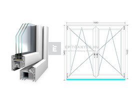 Königablak Veka 82 MD 3r üv BNY-BNY 160x150 cm fehér kétszárnyú tokosztott ablak