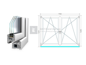 Königablak Veka 82 MD 3r üv BNY-BNY 180x145 cm fehér kétszárnyú tokosztott ablak