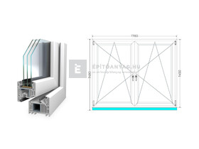 Königablak Veka 82 MD 3r üv BNY-BNY 180x150 cm fehér kétszárnyú tokosztott ablak Königablak Veka 82 MD 3r üv BNY-BNY 180x150 cm fehér kétszárnyú tokosztott ablak