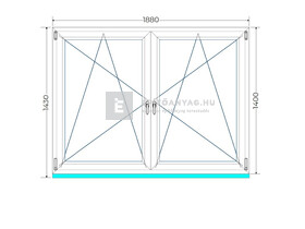 Königablak Veka 82 MD 3r üv BNY-BNY 190x145 cm fehér kétszárnyú tokosztott ablak Königablak Veka 82 MD 3r üv BNY-BNY 190x145 cm fehér kétszárnyú tokosztott ablak