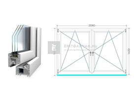 Königablak Veka 82 MD 3r üv BNY-BNY 210x145 cm fehér kétszárnyú tokosztott ablak