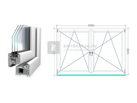 Königablak Veka 82 MD 3r üv BNY-BNY 210x145 cm fehér kétszárnyú tokosztott ablak Königablak Veka 82 MD 3r üv BNY-BNY 210x145 cm fehér kétszárnyú tokosztott ablak