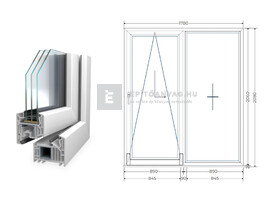 Königablak Veka 82 MD 3r üv T-B 180x210 cm bal fehér erkélyajtó