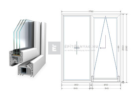 Königablak Veka 82 MD 3r üv T-B 180x210 cm jobb fehér erkélyajtó