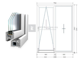 Königablak Veka 82 MD 3r üv T-B 180x240 cm bal fehér erkélyajtó