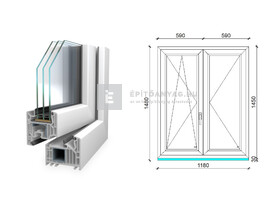 Königablak Veka 82 MD 3r üv NY-BNY 120x150 cm bal fehér kétszárnyú váltószárnyas ablak