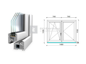 Königablak Veka 82 MD 3r üv NY-BNY 150x120 cm bal fehér kétszárnyú váltószárnyas ablak