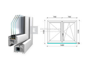 Königablak Veka 82 MD 3r üv NY-BNY 150x120 cm jobb fehér kétszárnyú váltószárnyas ablak