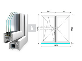 Königablak Veka 82 MD 3r üv NY-BNY 150x150 cm bal fehér kétszárnyú váltószárnyas ablak